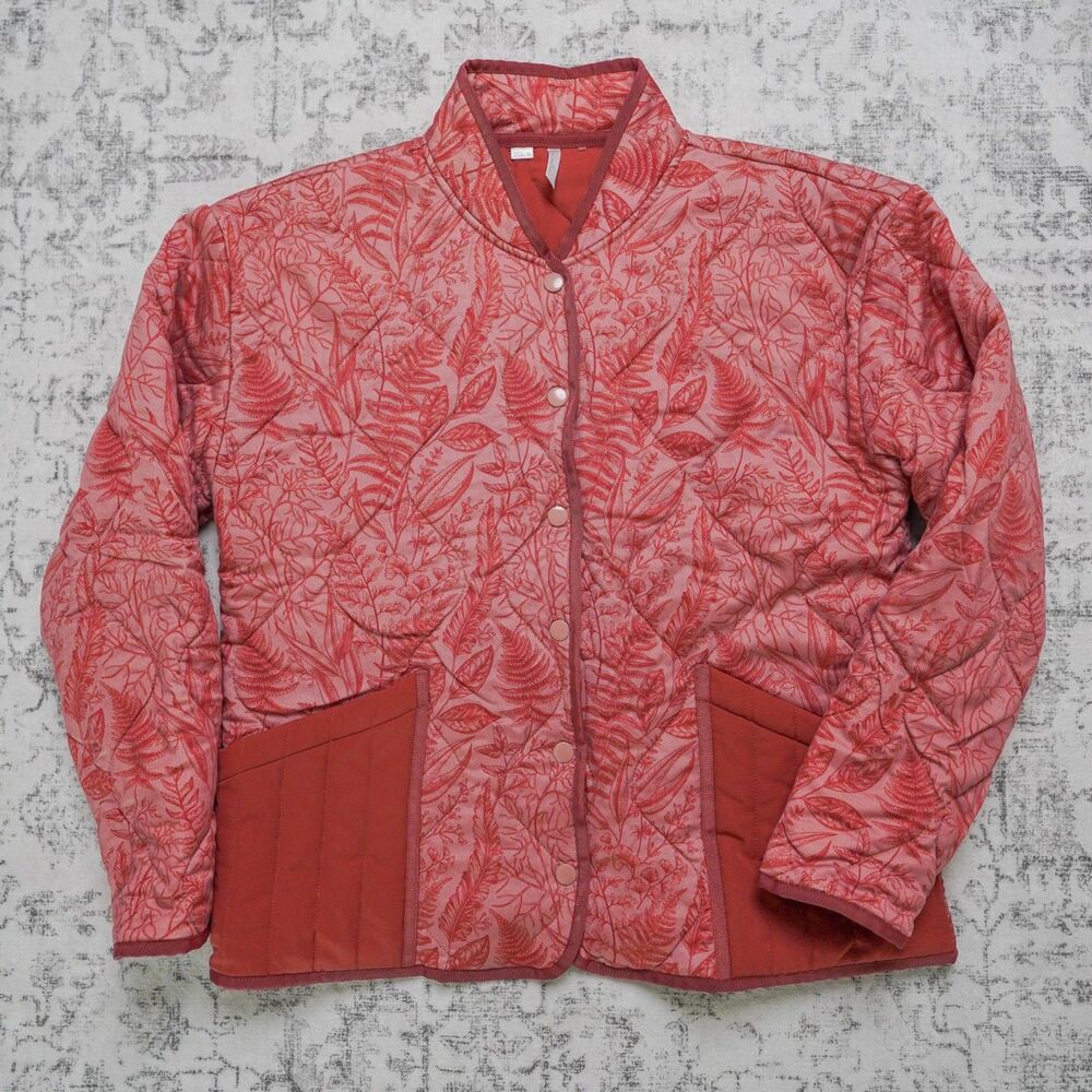 Travis Mathew Red Fern Leaf Printed Quilted Golf Jacket - Women's Medium